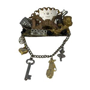 Vintage Maximal Art Collage Brooch Pin Mixed Materials Signed‎ 80 Art Assemblage